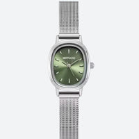 Women's Oval Stainless Steel Watch with Minimalist Green Dial