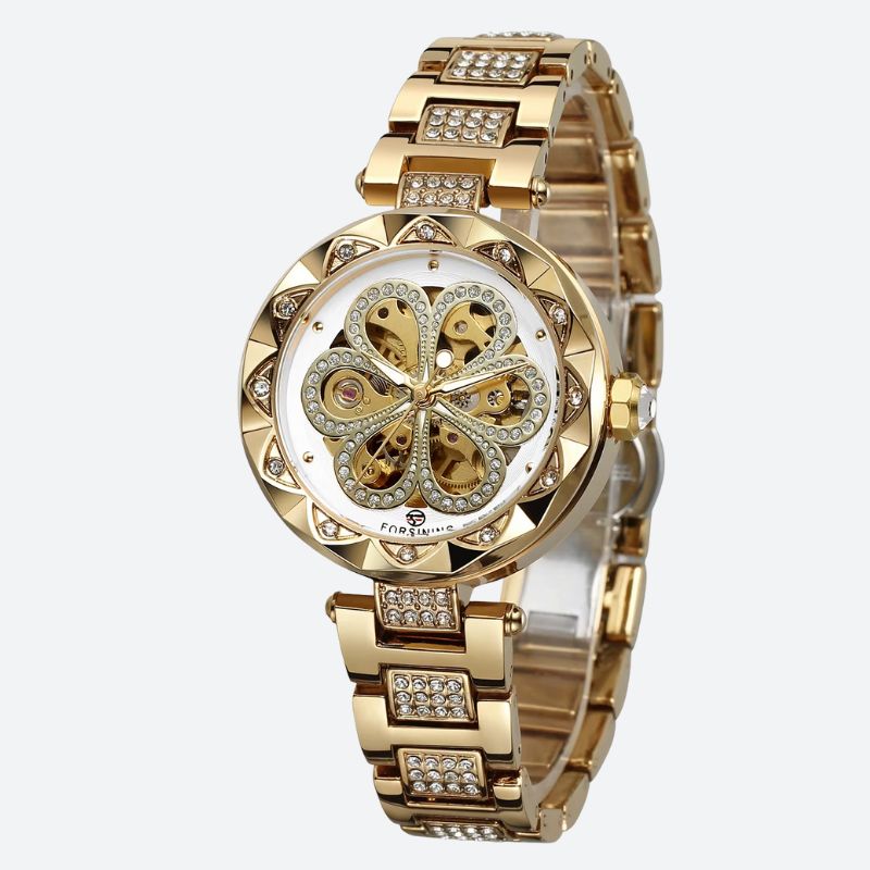 Women's Skeleton Watch in Metal and Rhinestones