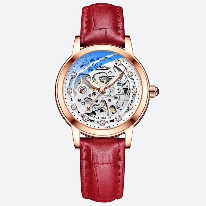 Women's Waterproof Skeleton Watch in Leather